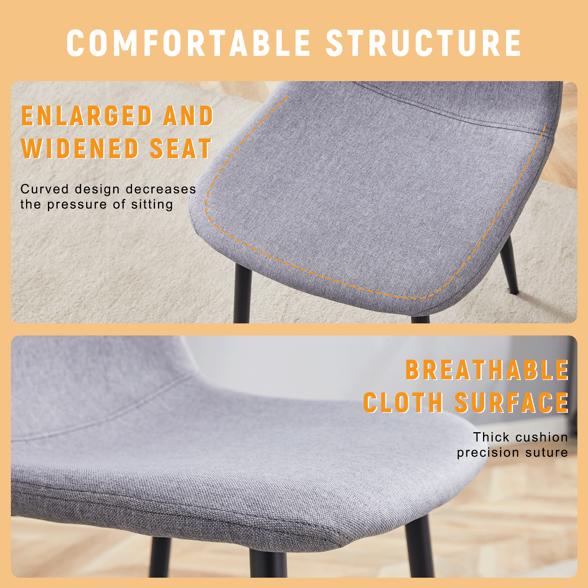 TesNus Dining Chairs Set of 4 Linen Cotton Upholstered Black Metal Legs for Dining Room Living Room