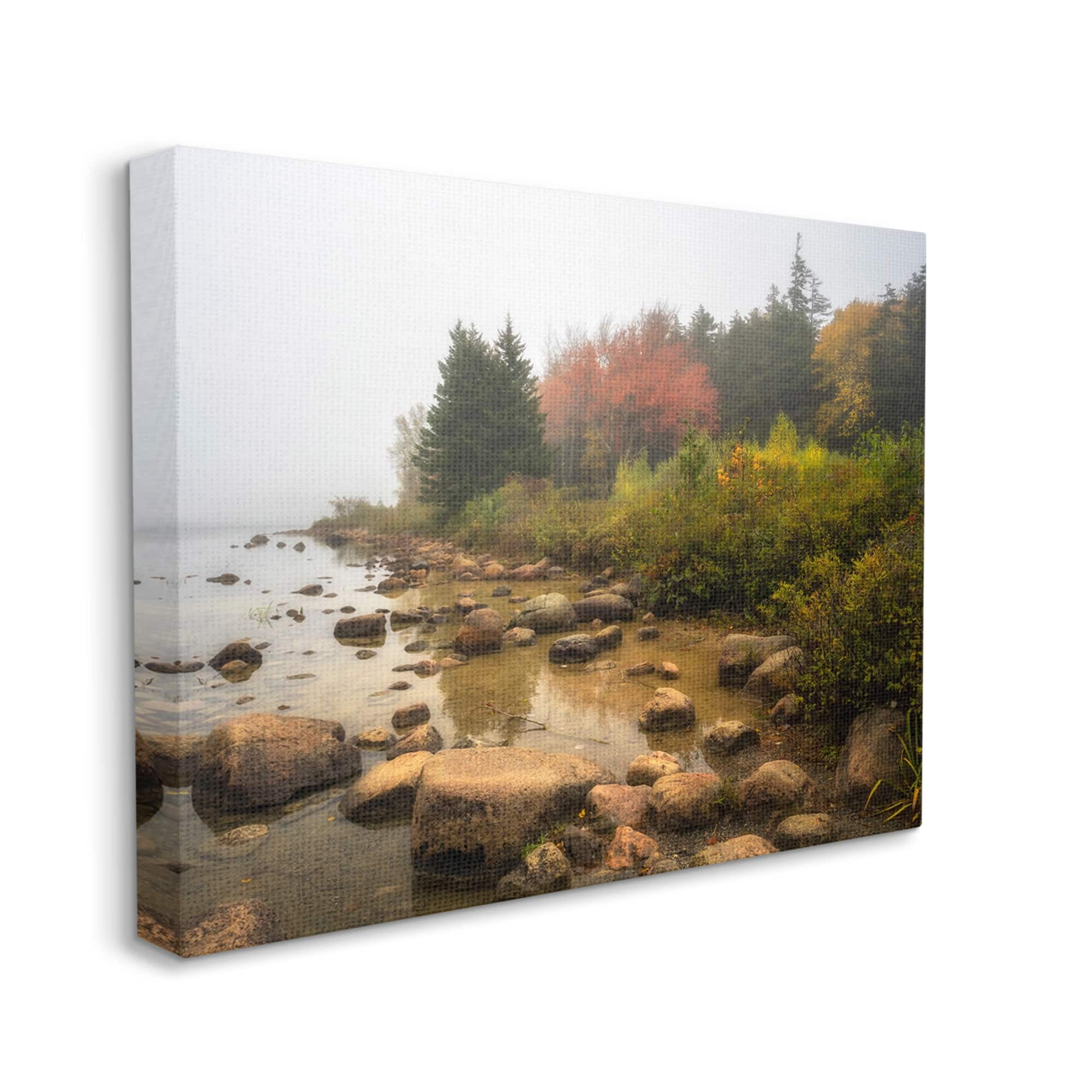 Stupell Industries Rocky Shore Woodland Foliage Coastal Photography Gallery Wrapped Canvas Print Wall Art