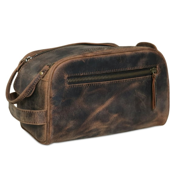 Trousse de Toilette en Cuir Buffalo Premium &acr;&&128;&&&147; Style Vintage Rustique Organisateur de Voyage avec Fermeture Éclair &Acr;&128;&&&147; Sac de Rasage en Cuir