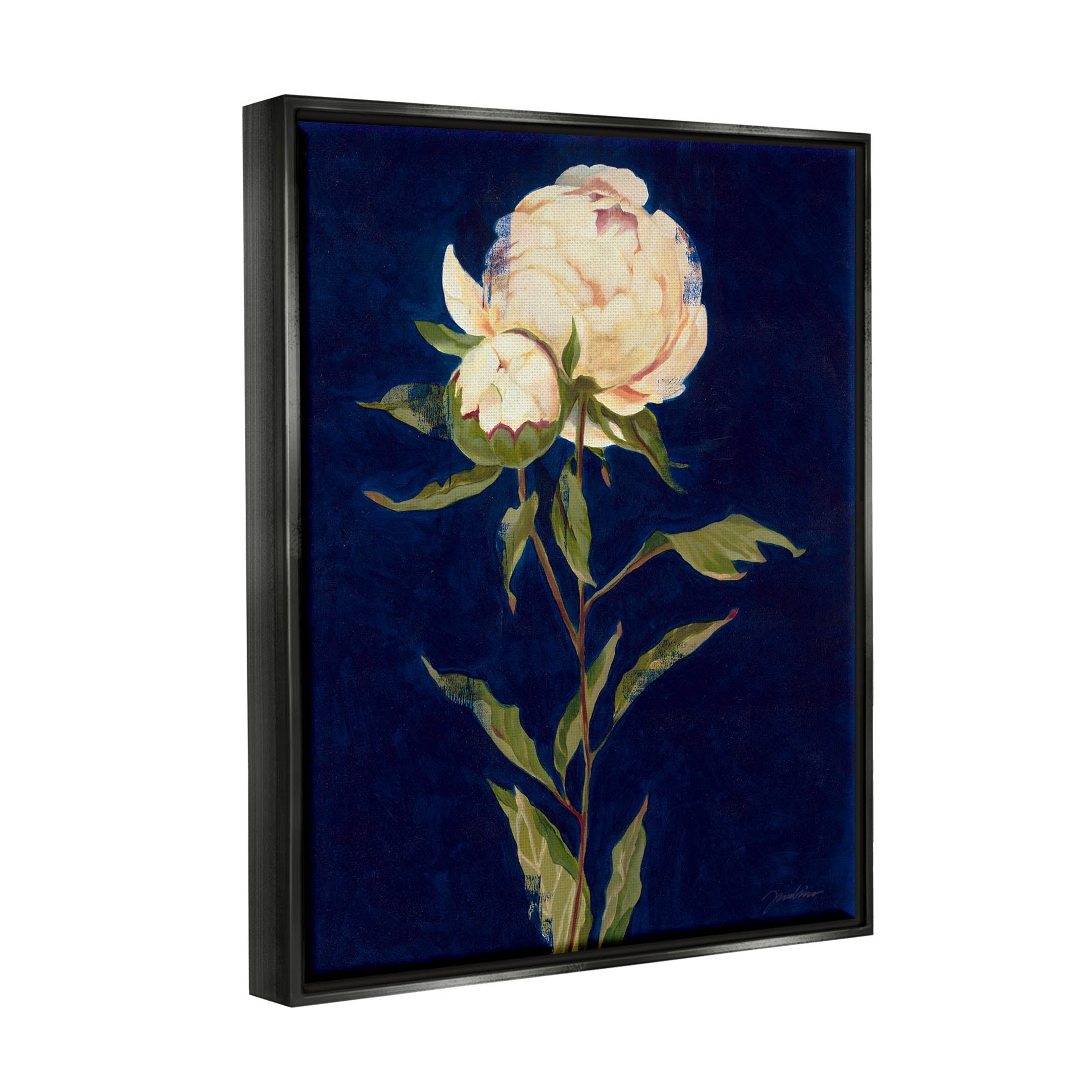 Stupell Industries Budding Rose Blossoms Painting Jet Black Floating Framed Canvas Print Wall Art, Design by Liz Jardine