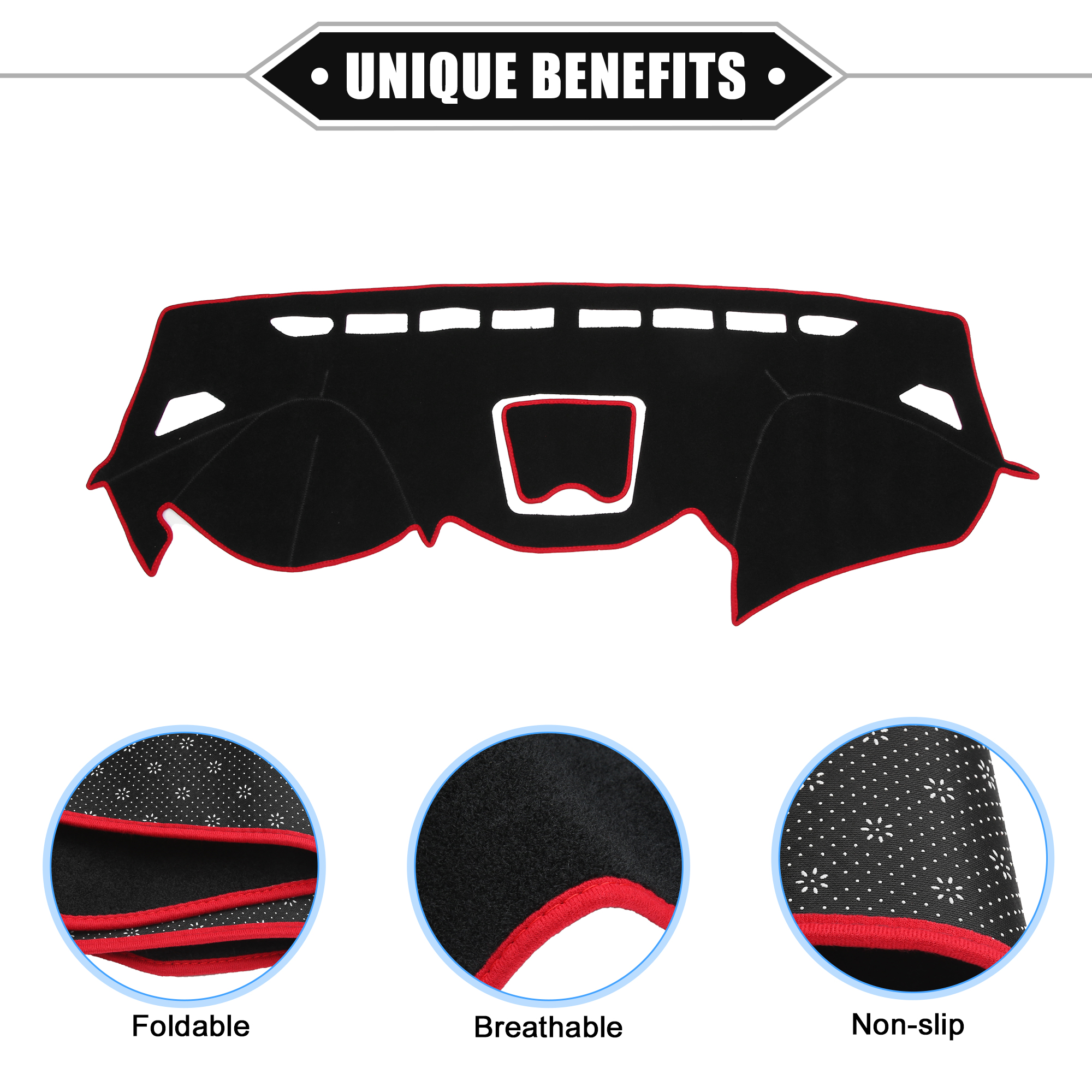 Unique Bargains Non-slip Dashboard Cover for Hyundai Santa Fe 2013-2018 Black Red