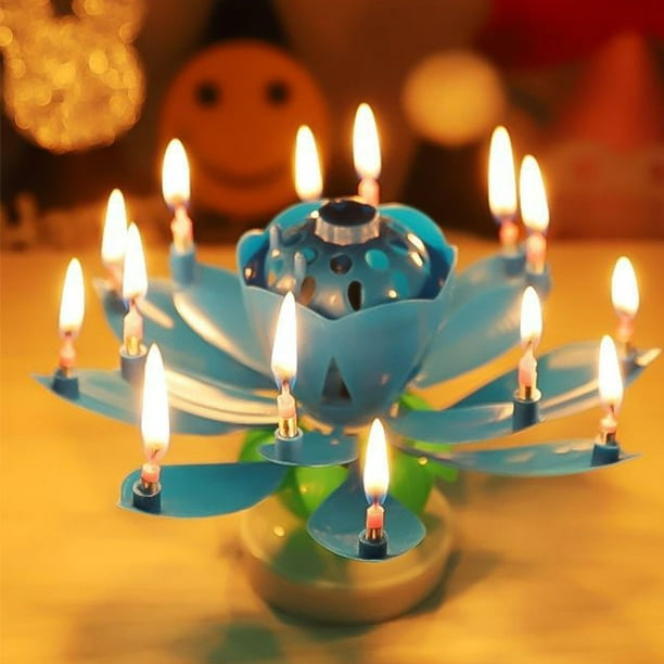 Cake Candle Music Rotating Lotus Candle Light Happy Birthday DIY Wedding Candle Cake Decorative Gift