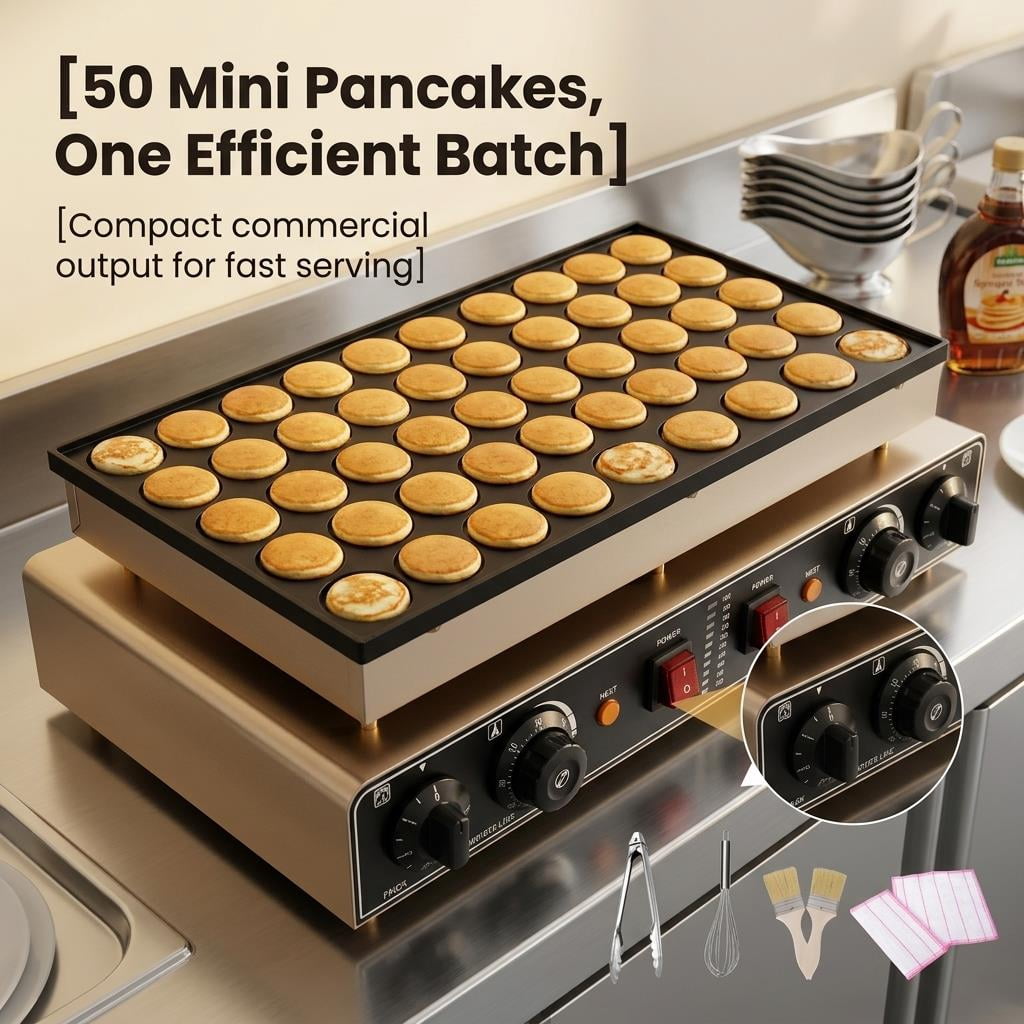 Tanfengu 50PCS Nonstick Electric Baker, 1800W Mini Waffle Maker with Dual Control System for Camping & Home Parties