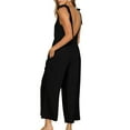 thumbnail image 6 of Women's Summer Jumpsuit Casual Loose V Neck Sleeveless Overalls Wide Leg Long Pants Romper with Pockets, 6 of 7