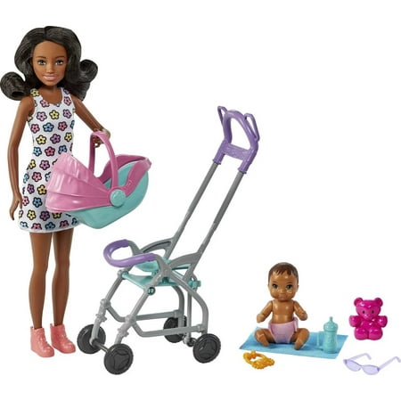 Barbie Skipper Babysitters Inc. Stroller Playset with Babysitter & Baby Dolls, Plus 5 Accessories