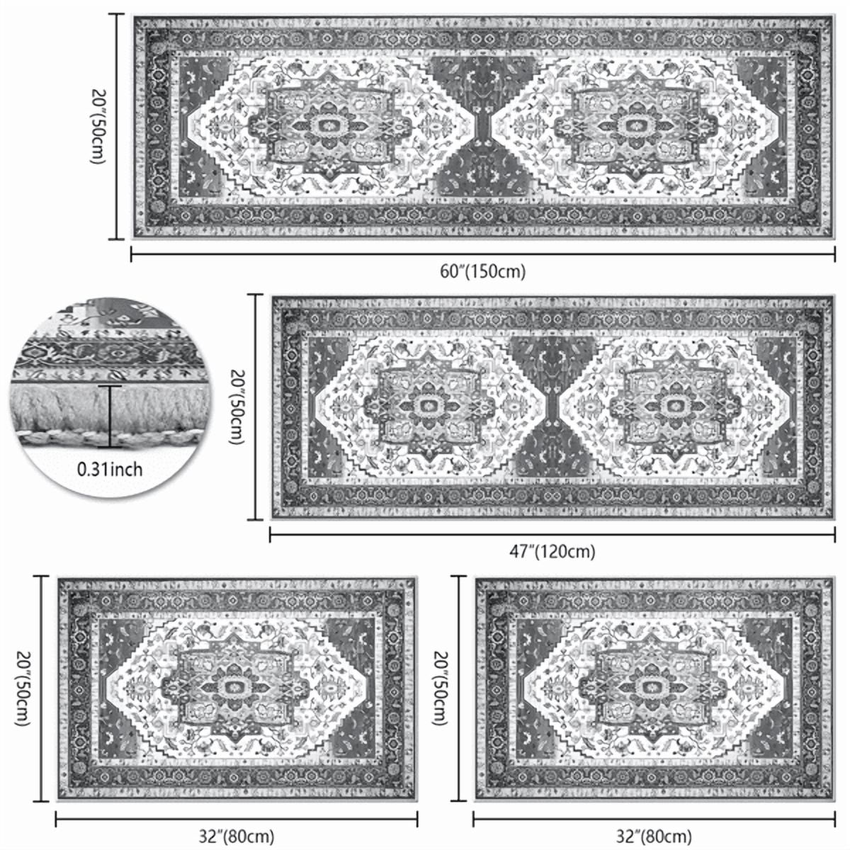 3 Piece Farmhouse Kitchen Rugs Sets with Runner, Non-Slip Washable Floor Mats, Indoor Accent Rugs for Kitchen, Laundry Room, Hallway