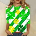 thumbnail image 2 of Diufon T-Shirts de la Saint-Patrick pour Femmes Décontractés Grande Taille Imprimé Trèfle Manches 3/4 Col Rond, 2 of 5