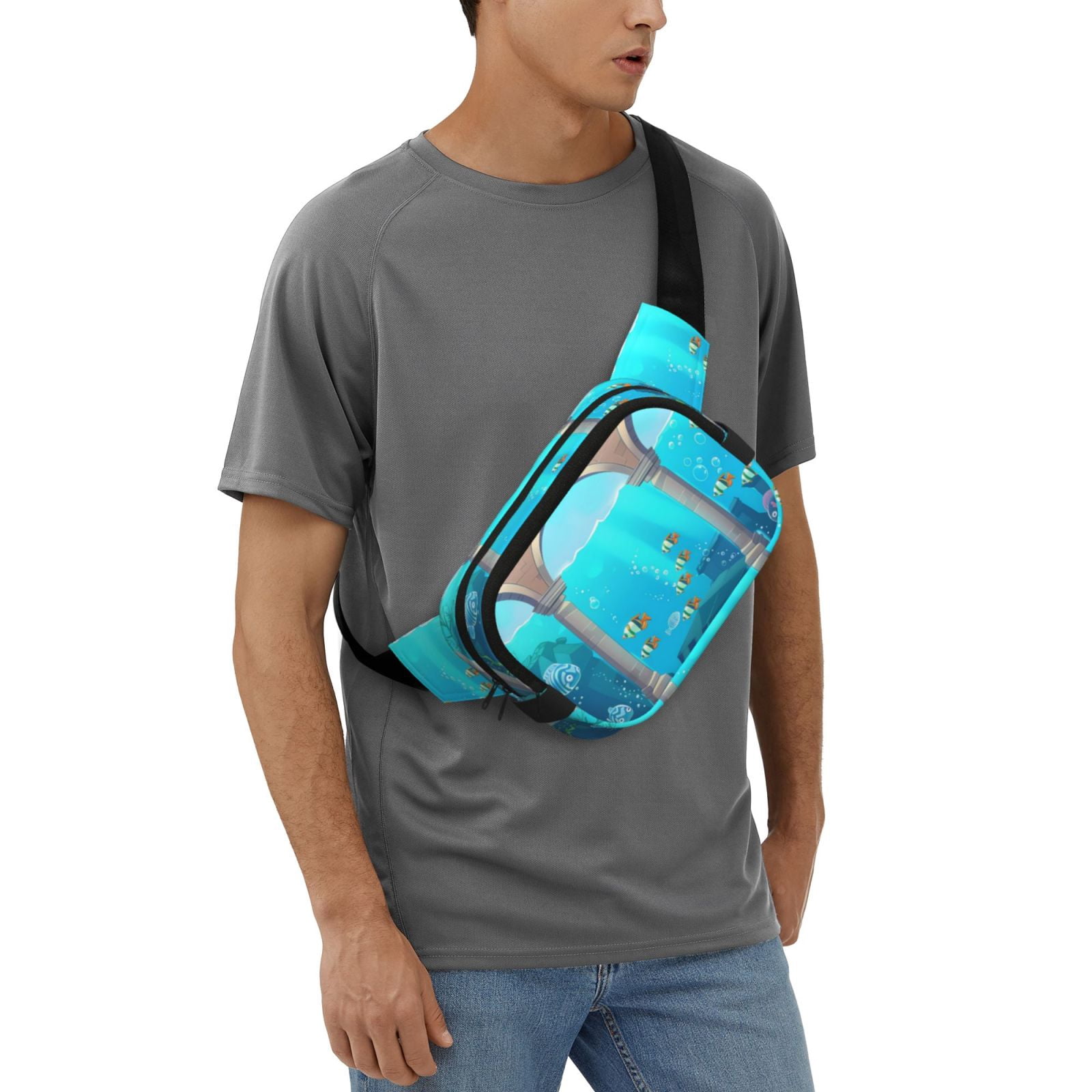 Kdxio Underwater Aquarium Arches Crossbody Double Layer Waist Bag Belt Bag for Unisex Fanny Pack Fashion Waist Packs for Hiking Running Shopping Traveling