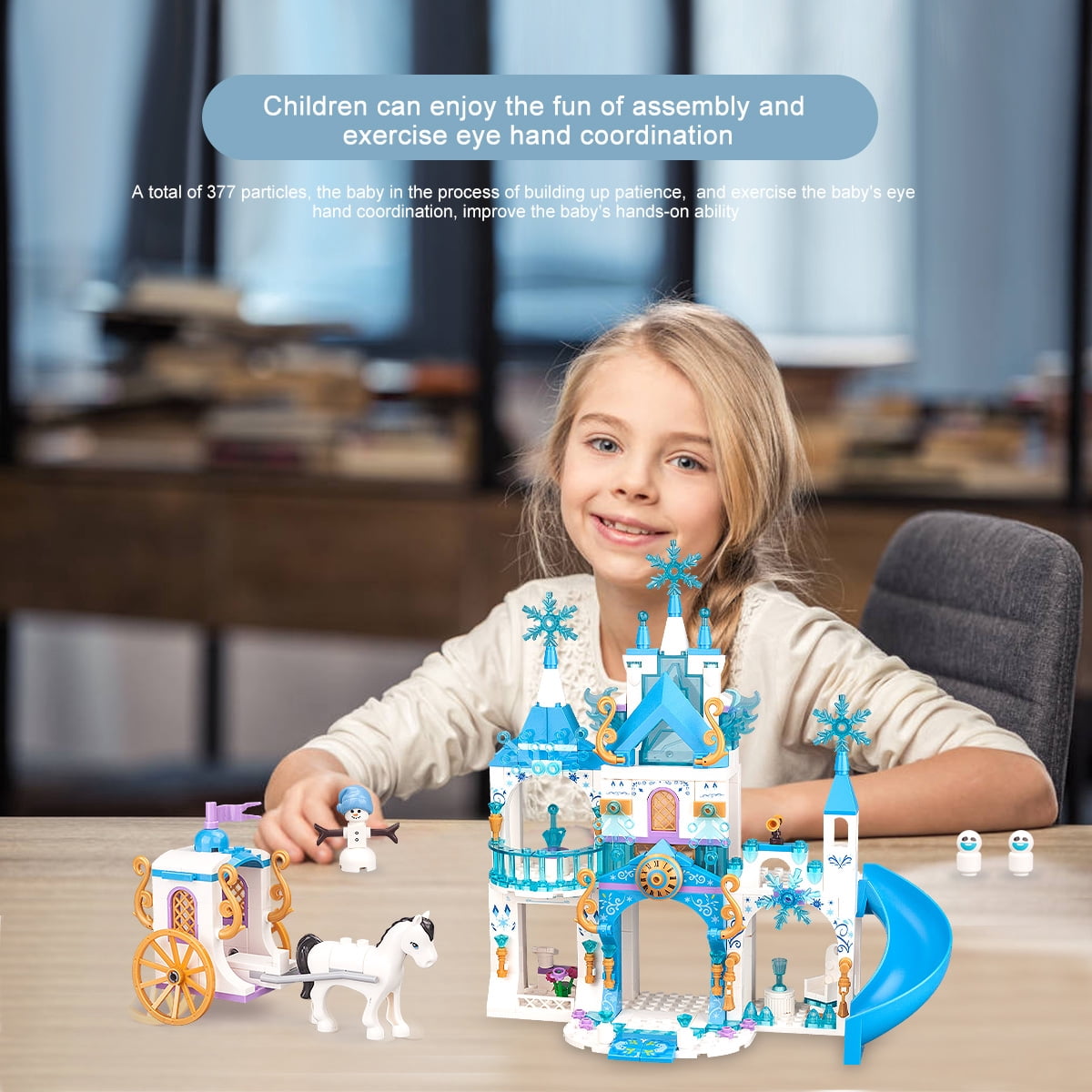 Girls Castle Building Blocks Toys for Girls 377 Pieces Ice Princess Blue Castle Construction Toys Set Snow Castle Building Bricks Toys for Kids Christmas Birthday Gift