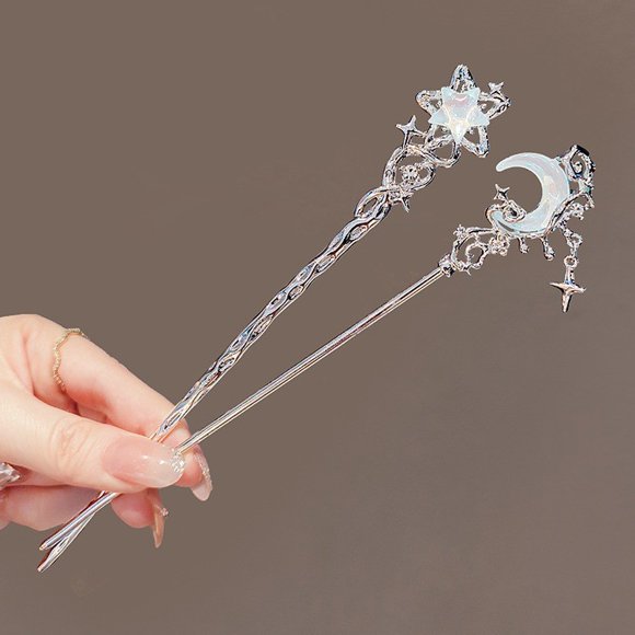 Miangastore 2pcs Chinese Hair Sticks: Moon Star Hairpins Modern Hair Chopsticks Accessories for Women Easy Updos for Weddings and Parties