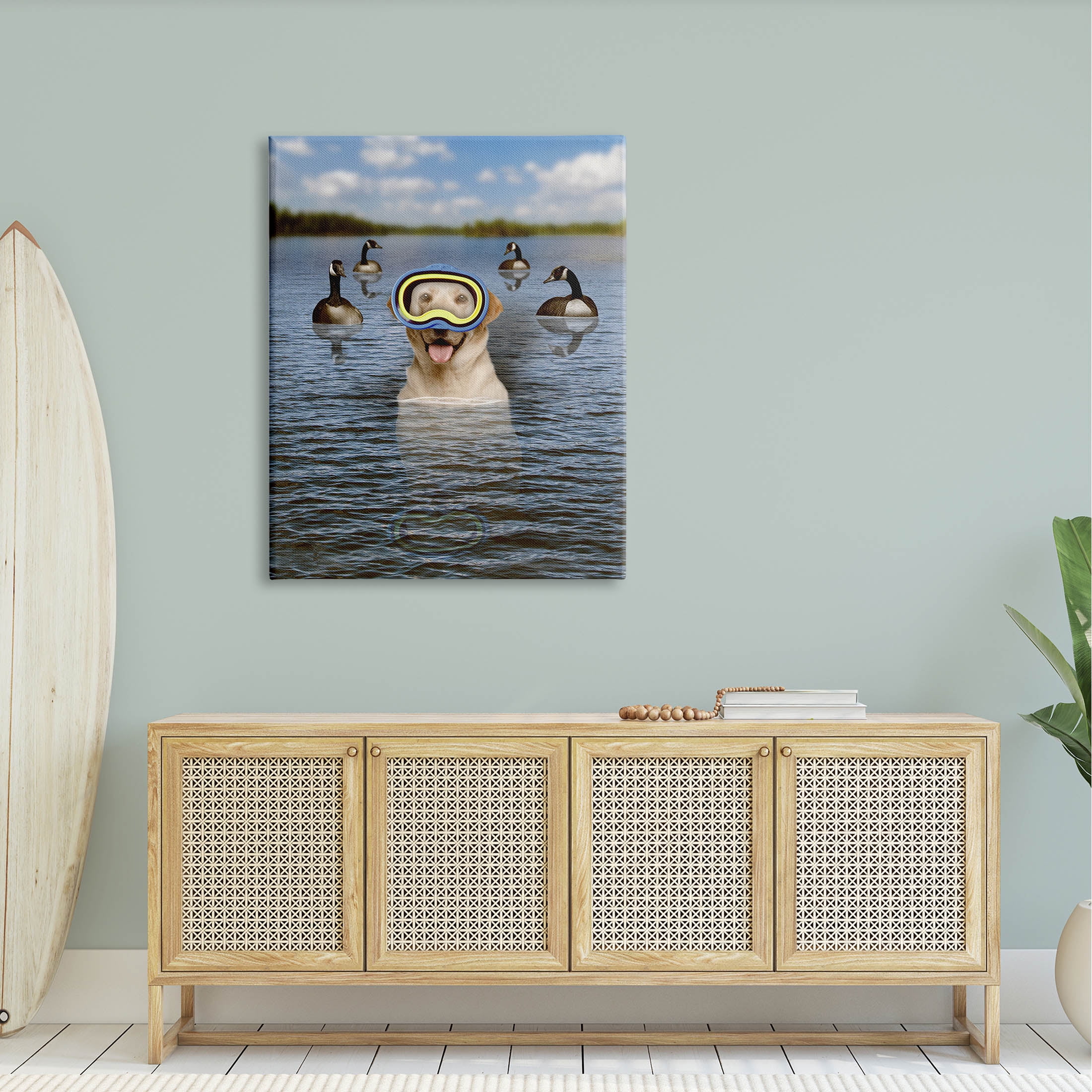 Funny Dog Goggles Swimming Bay Animals & Insects Graphic Art Gallery Wrapped Canvas Print Wall Art