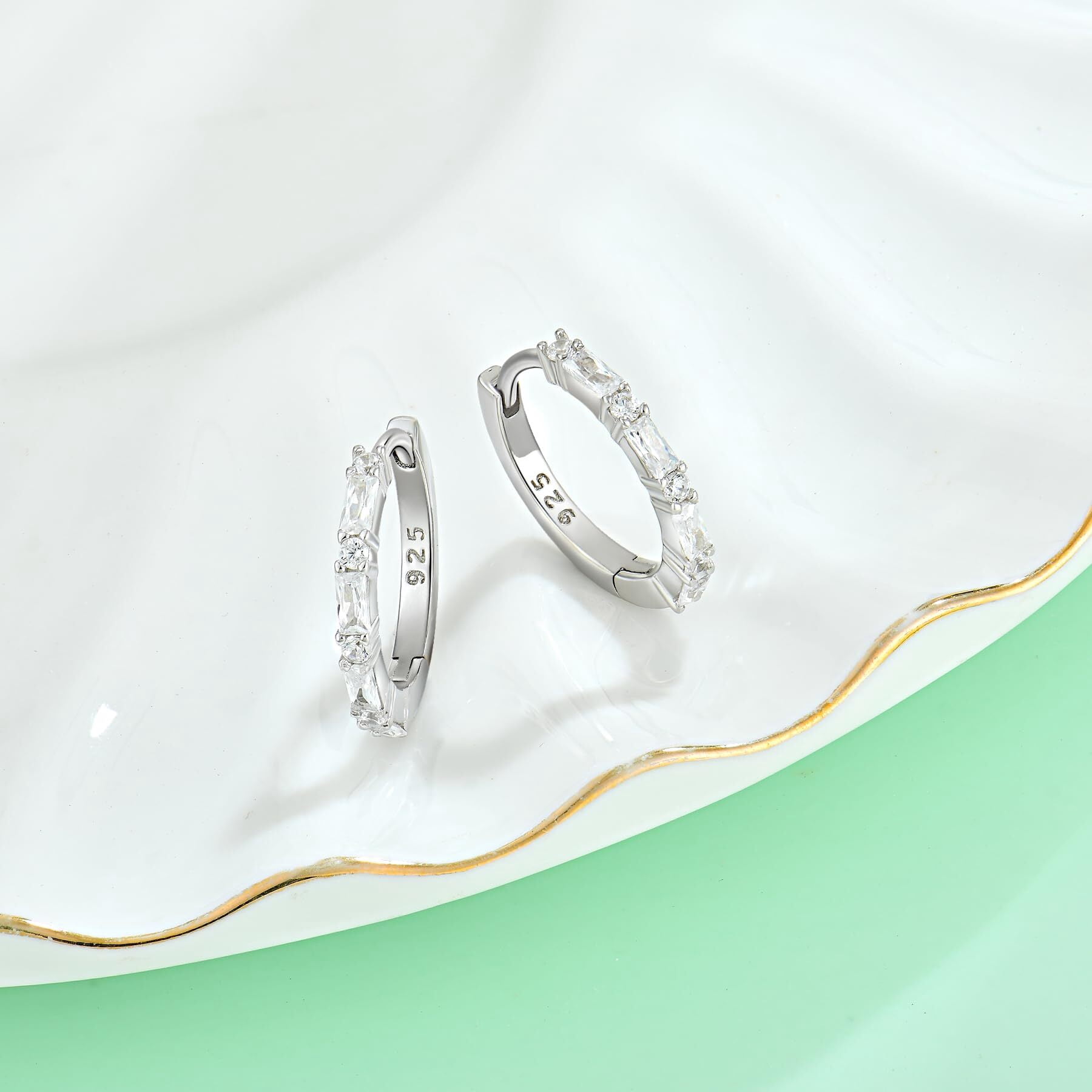 Starchenie Gemstone Huggie Hoop Earrings 925 Sterling Silver April Birthstone Cubic Zirconia Jewelry Gift for Women