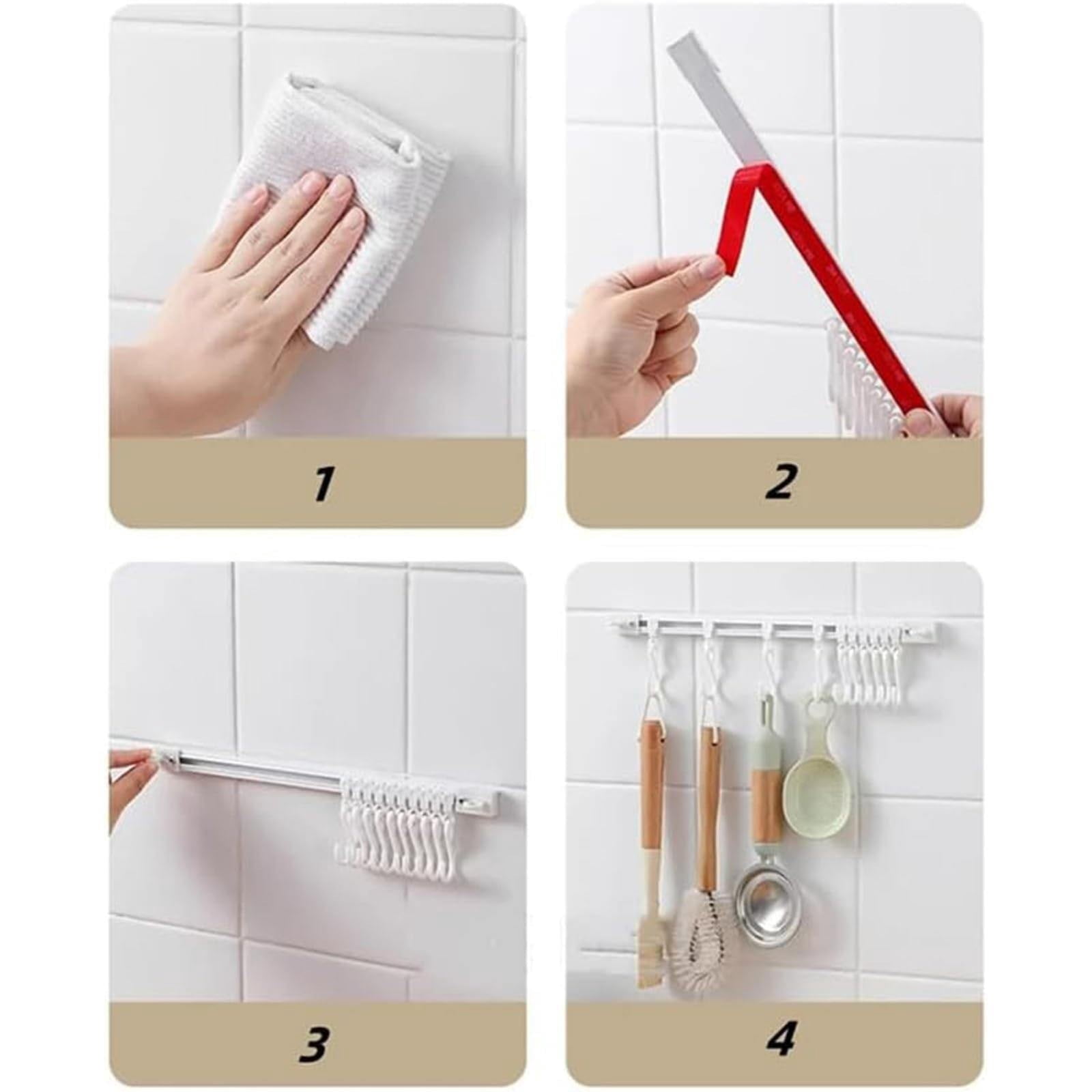 WOCACHI Multifunctional Slide Rail Hook Key Hook Track Wall Mounted Kitchen Utensil Rack with 10 Hooks Hanging Pot Rack Hanger Adhesive Coat Hook Rail Multi Purpose Rail Hook for Kitc