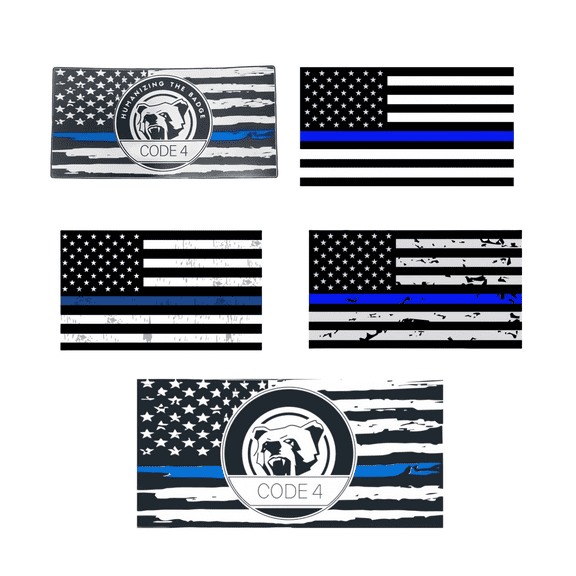 Runjig thin blue line American flag car sticker, reflective, supports police, 1 inch