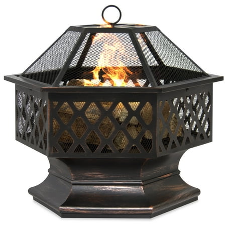 Best Choice Products Outdoor Hex-Shaped 24-inch Steel Fire Pit Decoration Accent with Flame-Retardant Lid, (Best Wood For Fire Pit)