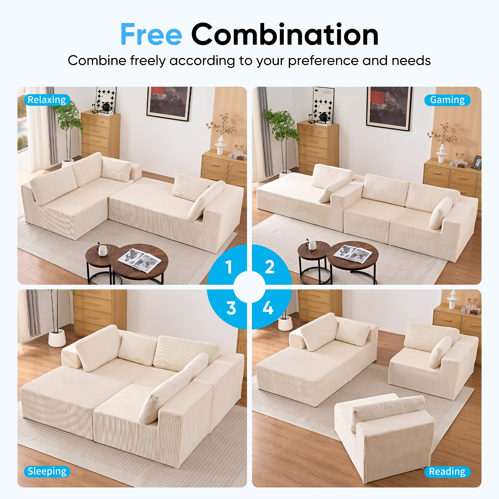 ZAFLY 106" Cloud Sectional Couch with Chaise, L Shaped Sleeper Sofa with Deep Seat, Oversized Modular Couches and Sofas for Living Room -  Beige