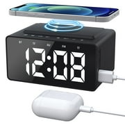 Alarm Clock with Wireless Charging, Digital Alarm Clock Radios for Bedroom with USB Fast Charger, Bluetooth Speaker & FM Radio, TF Card & AUX