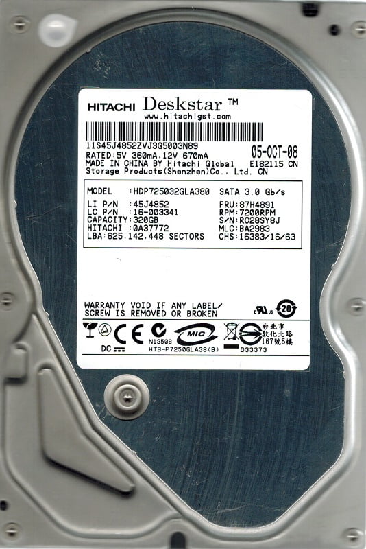 BA2983 320GB Hitachi HDP725032GLA380 P//N 0A37772 MLC