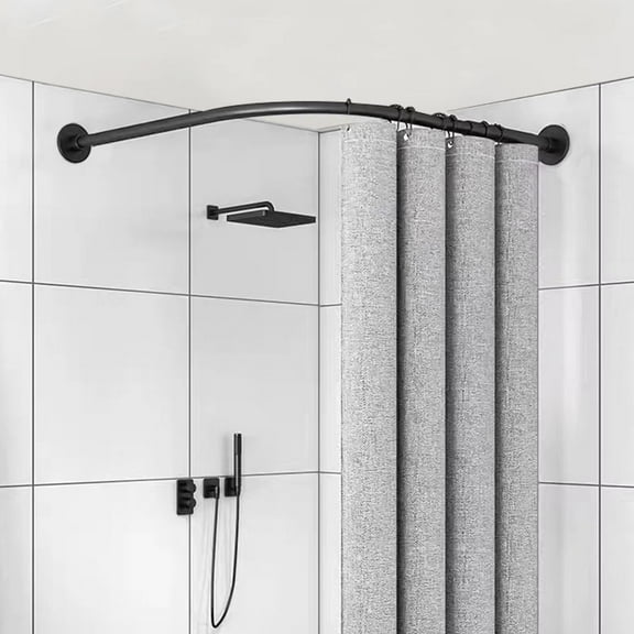 Corner Shower Curtain Rod, Shower Curtain Rod, Size 60"x60", Black Color, Stainless Steel SUS304, L Shaped Shower Curtain Rod, No Drill, Adhesive Shower Curtain Rod for Bathroom