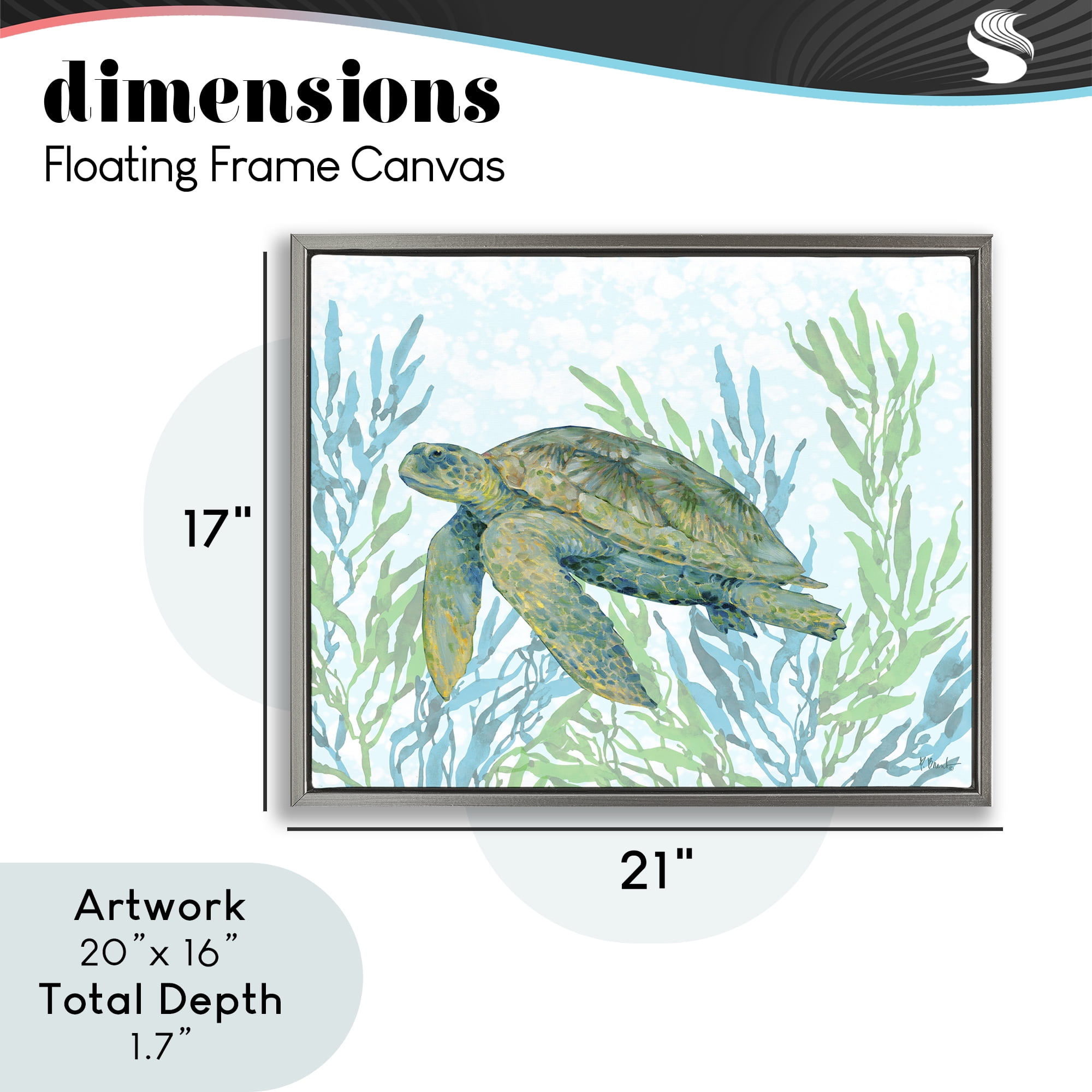 Stupell Industries Tasman Turtle in Seagrass Gray Framed Floater Canvas Wall Art, design by Paul Brent