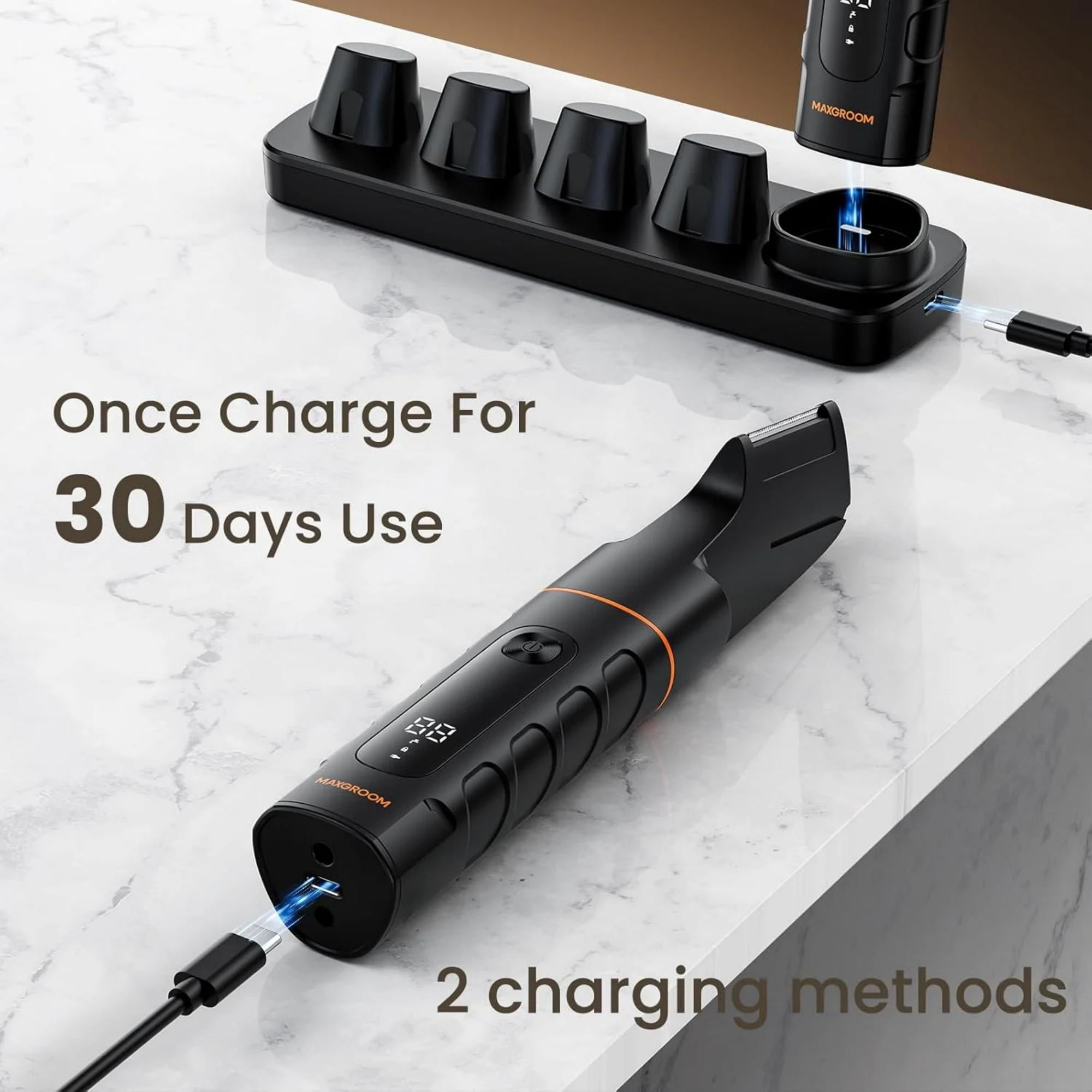 Manscape All-in-One Body & Pubic Hair Trimmer for Men, V-Shaped No-Nick Groin & Ball Shaver, Waterproof Mens Electric Grooming Kit with LED Display, Type-C Rechargeable , Charging Dock