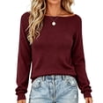 thumbnail image 2 of ClodeEU Women's Scoop Neck Long Sleeve Lightweight Knit Top ,Casual Fall Winter Loose Fit Sweater ,Women's Plus M, 2 of 5