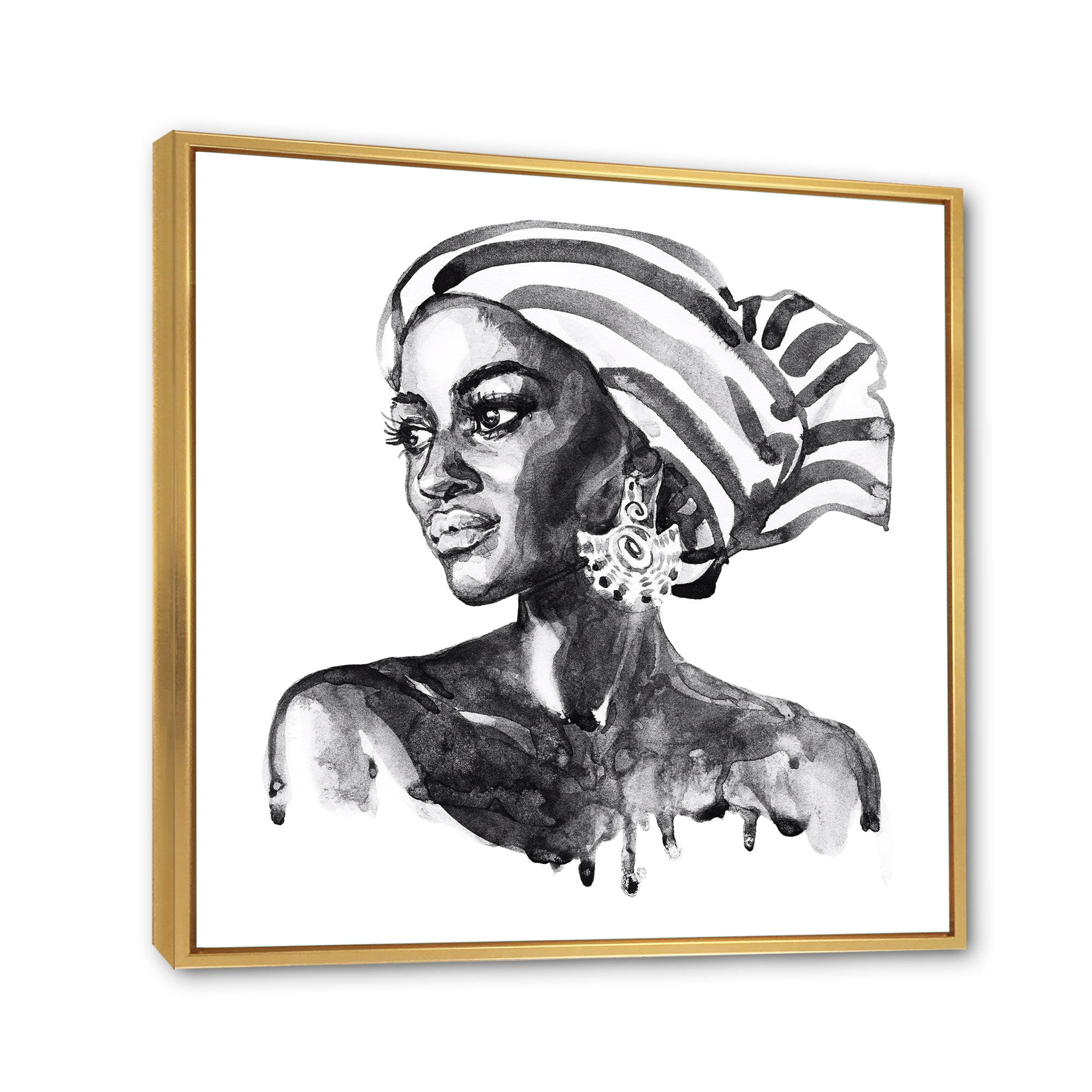 Designart 'Portrait of Afro American Woman XII' Modern Framed Canvas Wall Art Print