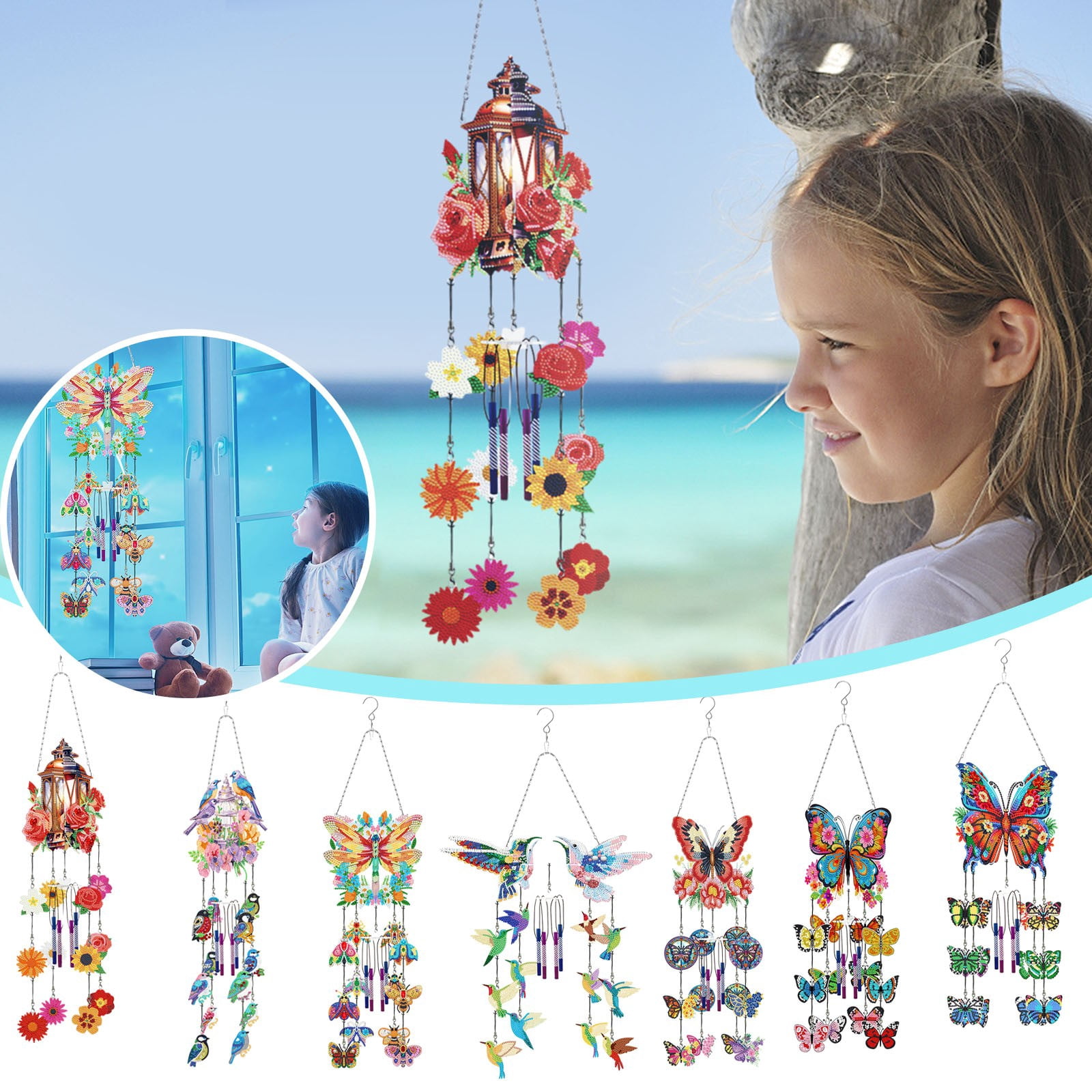 Butterfly Diamond Wind Chimes,Painting Craft Kit G Wind Chime for Window Door Hanging,Home Decor Art,Craft Lover Gifts,Housewarming/Mother's Day/Birthday Gifts,Memorial Gifts WindChime