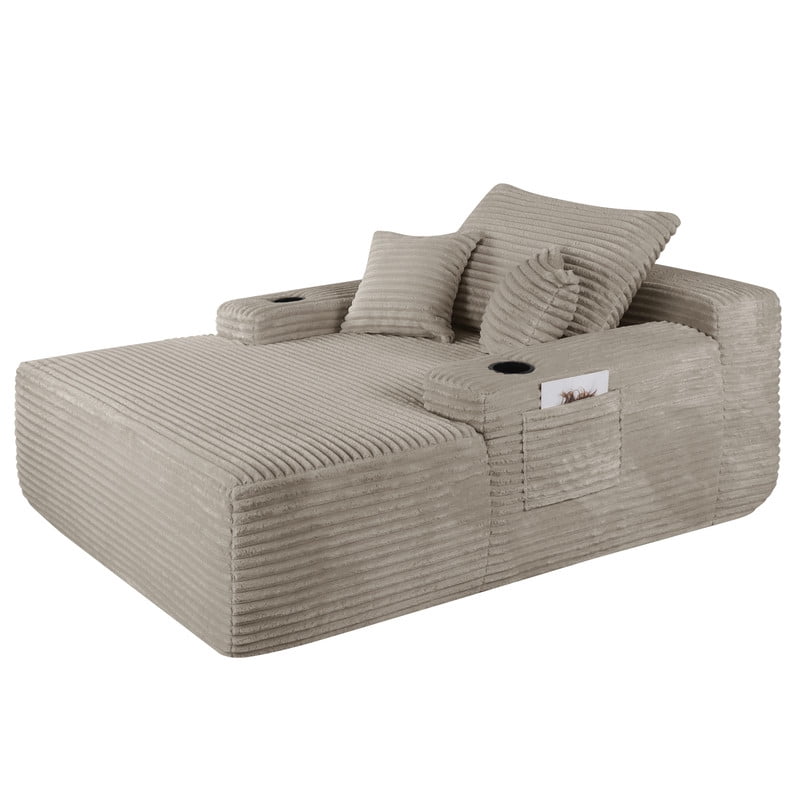 Oversized Chaise Lounge Chair with Cup Holders, Boneless Upholstere Sleeper Chair Deep Seat Sofa Bed Cloud Couch for Living Room, No Assembly Required