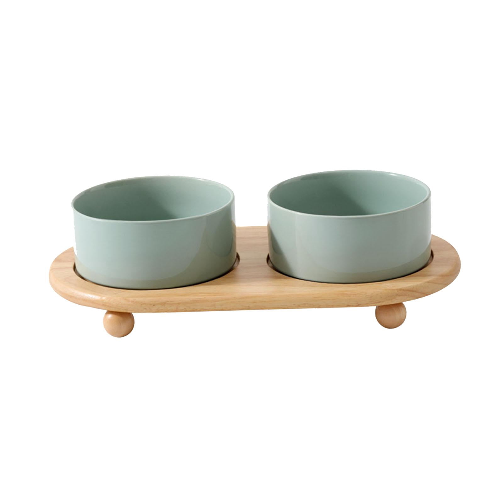 TOOYFUL Ceramic Stoneware Pet Bowl .Cat Food Bowls Feeder Set .Smooth Elevated Cat Bowls. Ceramic Cat Dish Dog Bowls for Puppy Water light green