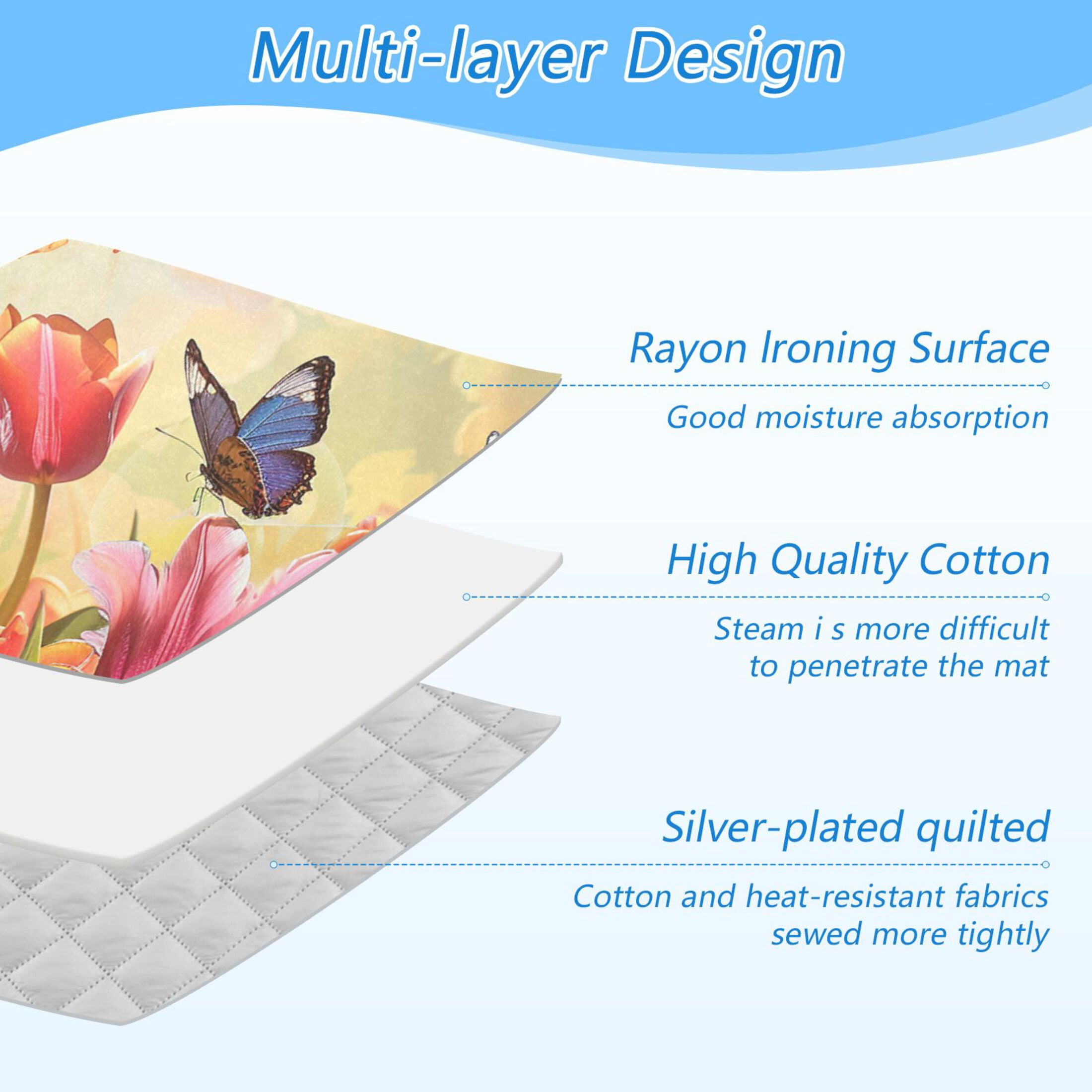 Tulips Butterflies Sun Oil Painting Ironing Mat Blanket Portable Travel Ironing Pad Heat Resistant Pad 47.2" x 27.6”