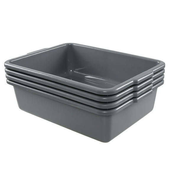 Yuright 22 L Grey Plastic Commercial Bus Box, 4 Packs Food Service Bus Tubs