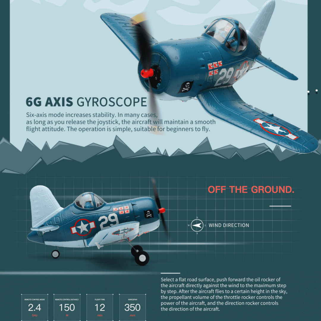Weili  A500 Mini F4U 4-Channel RC Plane, Beginner-Friendly with 6-Axis Gyro, 12min Flight Time, Stable & Durable ​