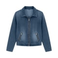 thumbnail image 3 of Women Cropped Stretch Jean Jacket Collared Zip Up Pullover Sweatshirt Lightweight Denim Cardigan with Zipper Pockets Dark Blue L, 3 of 6