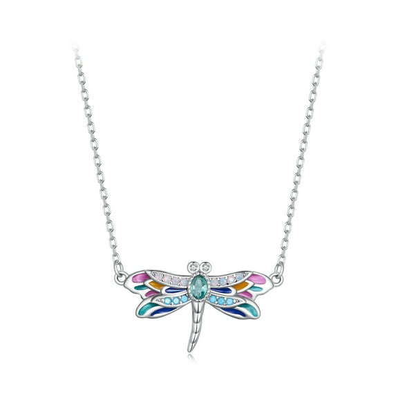 Dragonfly Charm Necklace - 925 Silver Adjustable Chain Delicate Pendant Jewelry for Women