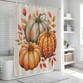 thumbnail image 6 of Burnt Orange Pumpkin Fall Shower Curtain, Waterproof Shower Curtains for Bathroom, Thanksgiving Botanical Leaves Rustic Washable Fabric Bathtub Curtain Set Bath Decor with 12 Hooks Extra Long 72"x96", 6 of 8