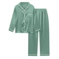 thumbnail image 1 of Conjunto de pijama de satén de manga larga para mujer: color liso, cintura elástica, comodidad de lujo para descansar y dormir, 1 of 4