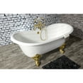 thumbnail image 2 of Aqua Eden VCT7DS6731NL2 67-Inch Cast Iron Double Slipper Clawfoot Tub with 7-Inch Faucet Drillings, White/Polished Brass, 2 of 5