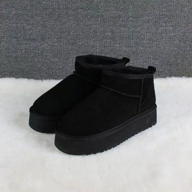 Botas de nieve para mujer de suela gruesa de piel de vaca con suela acolchada y cálida de algodón