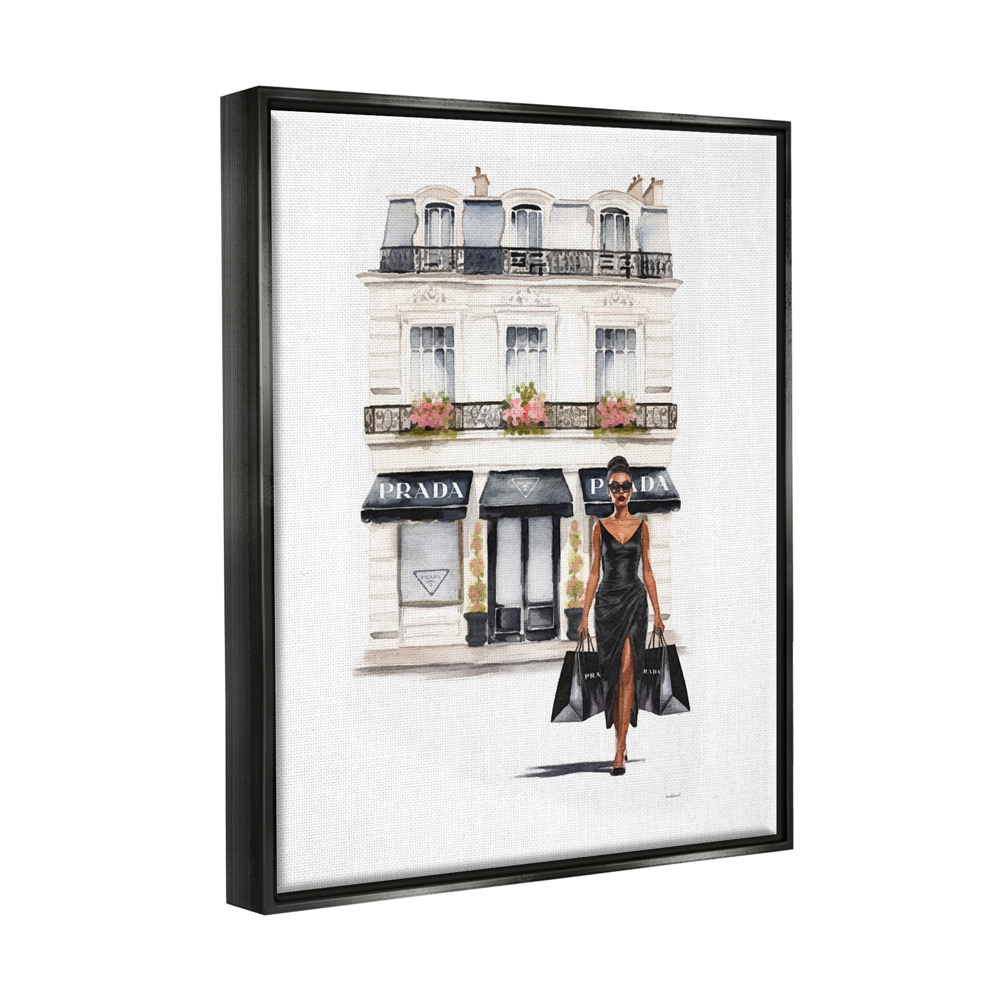 Stupell Industries Urban Glam Shopping Town & City Painting Black Floater Framed Canvas Art Print Wall Art, 25 x 31