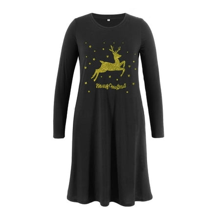 

Big Holiday Savings Women Maternity Wear Christmas Deer Printed Long Warm Sweatshirt Long Sleeve Crewneck Pocket Dress