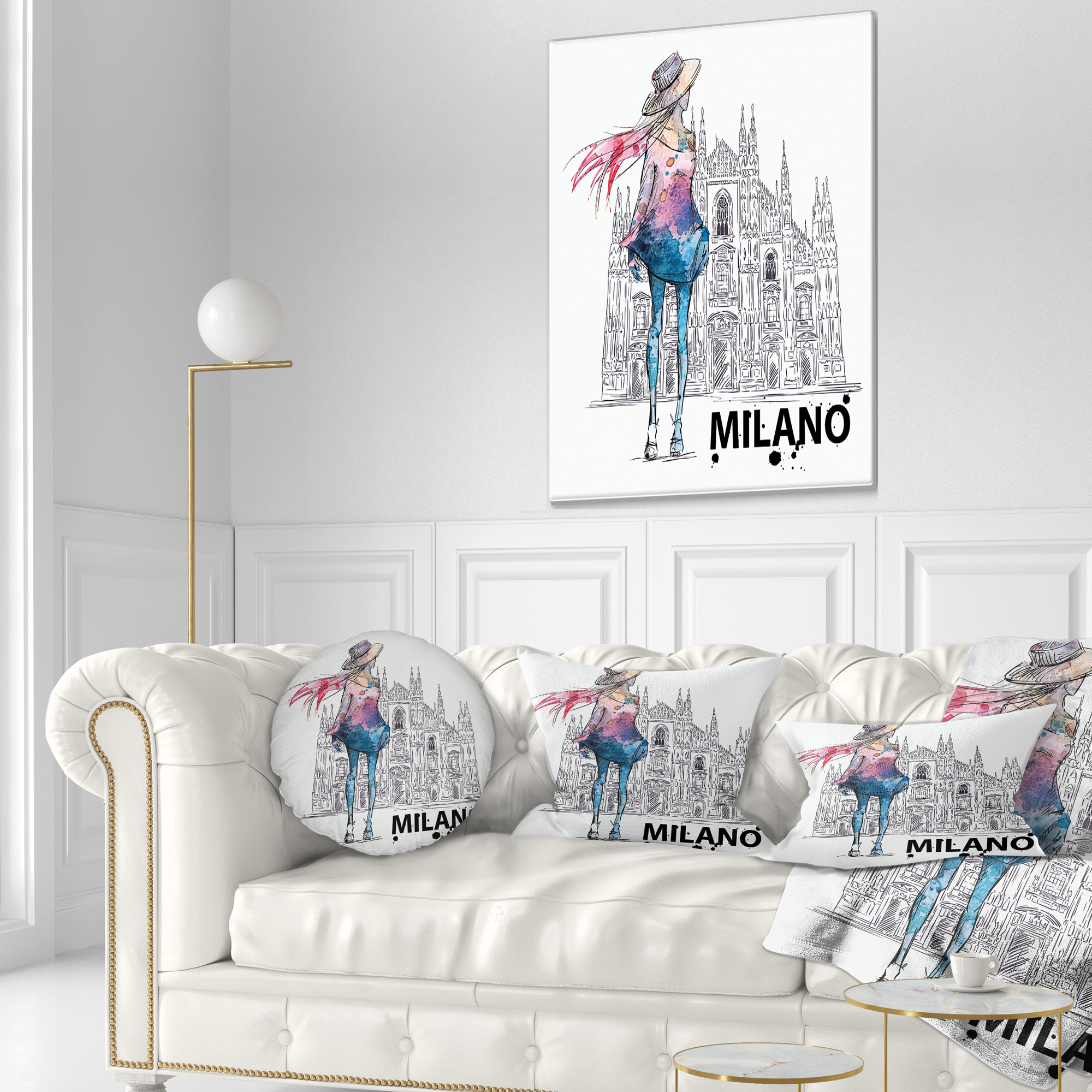 Designart Girl on a Milano Duomo - Contemporary Throw Pillow - 12x20