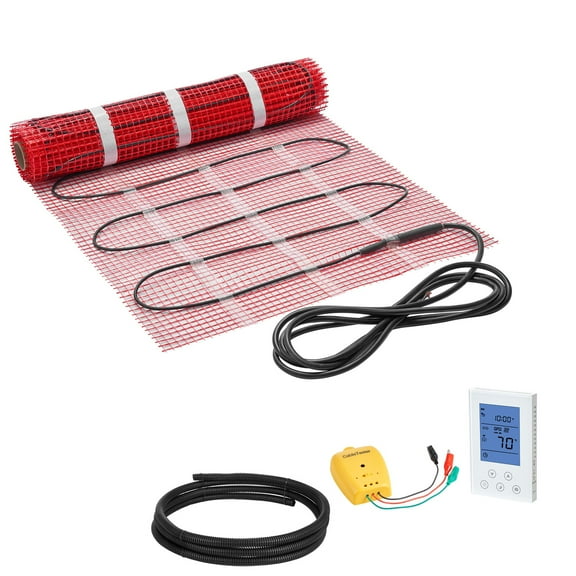 KFFKFF 15 sqft Self-Adhesive Electric Floor Heating Mat System, 120V Radiant Heat with Smart Thermostat & Alarm, Simple Installation for Tile, Stone, Vinyl