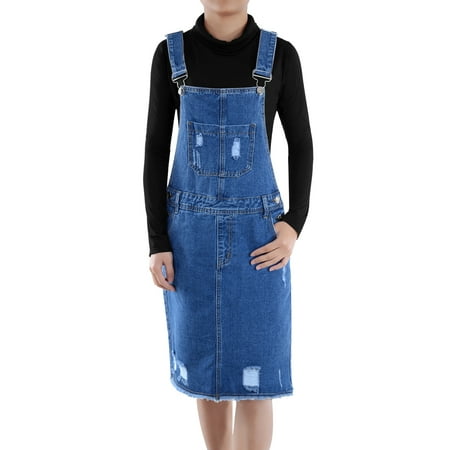Women Juniors Fashion Adjustable Shoulder Straps Blue Denim Overall Dress