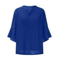 thumbnail image 3 of aohooy Ruffle 3/4 Sleeve Blouses for Women Casual Elegant Dressy V Neck Double Layers Mesh Trendy Holiday Tunic Tops 2025 Blue,L, 3 of 7