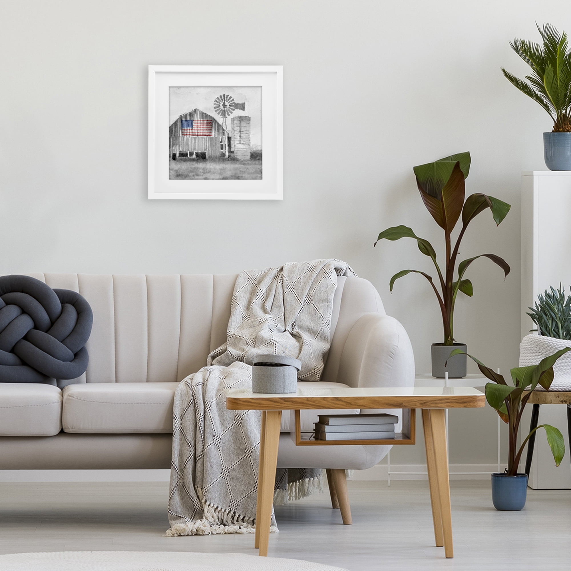 Stupell Industries Grandfather's Barn with Flag White Framed Print Under Glass, design by Kim Allen