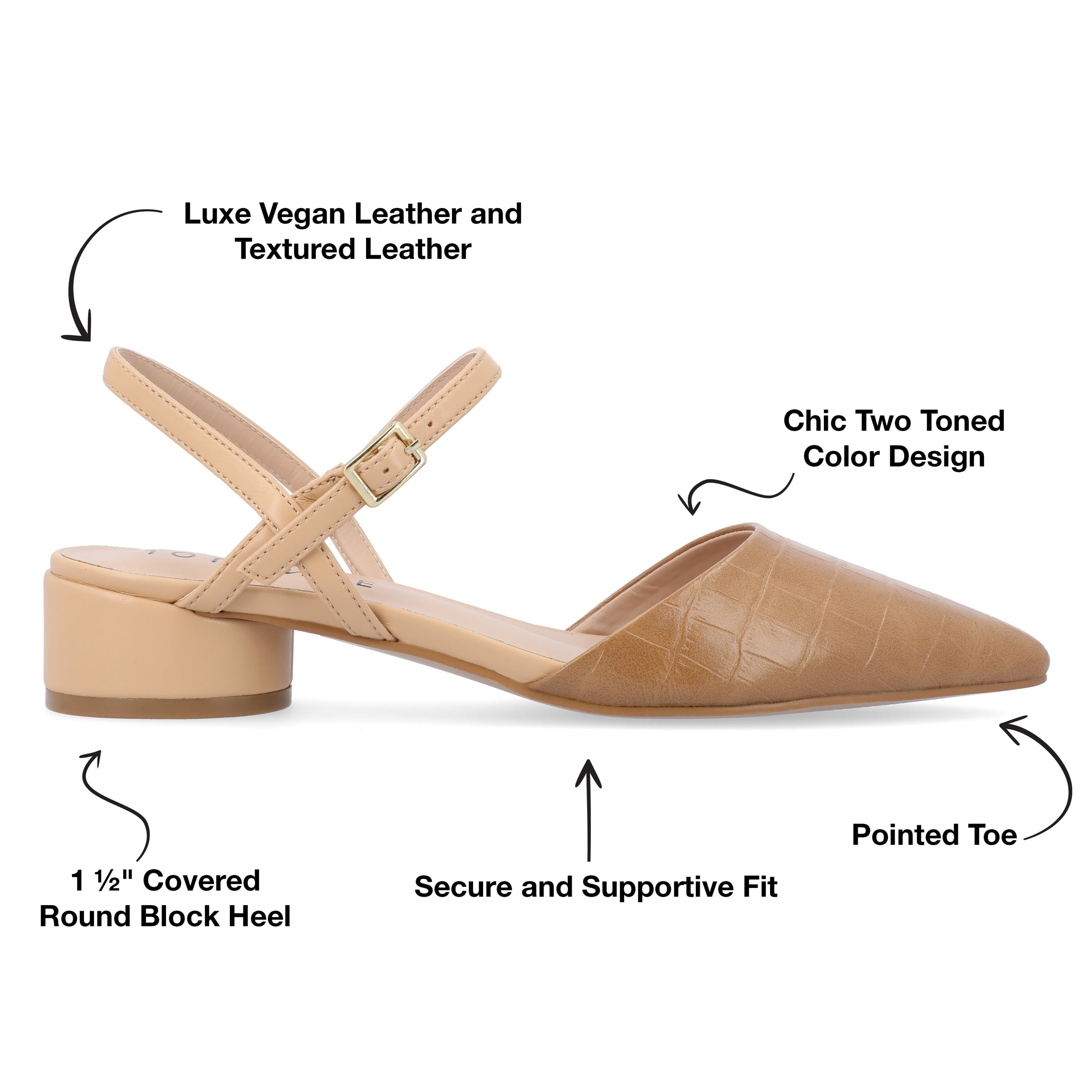 Journee Womens Brynn Croco Vegan Leather Pointed Toe Flats