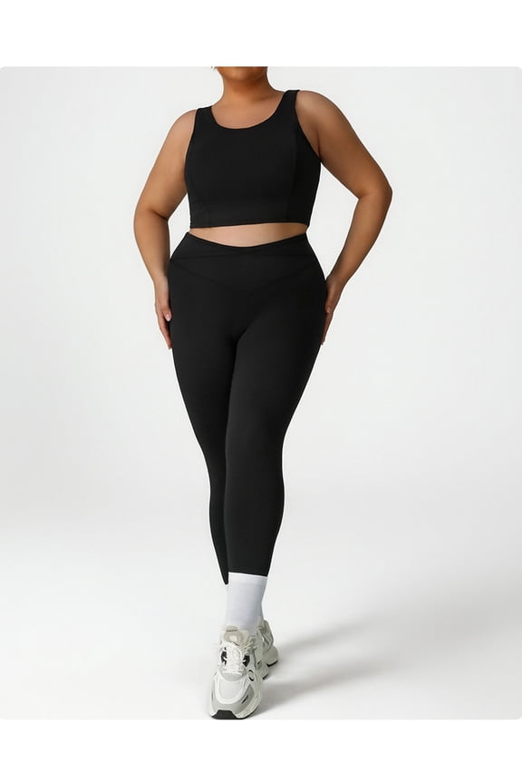 Workout Sets for Women 2 Piece Plus Size Seamless Crop Tank Top and High Waist Legging Yoga Outfits