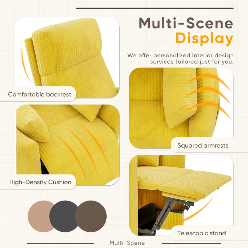 Homall 360° Swivel Nursery Recliner Power Swivel Rocker Recliner Chairwith 2 Pillows Comfy High Back Adult Glider Rocker for Living Room,Corduroy Yellow
