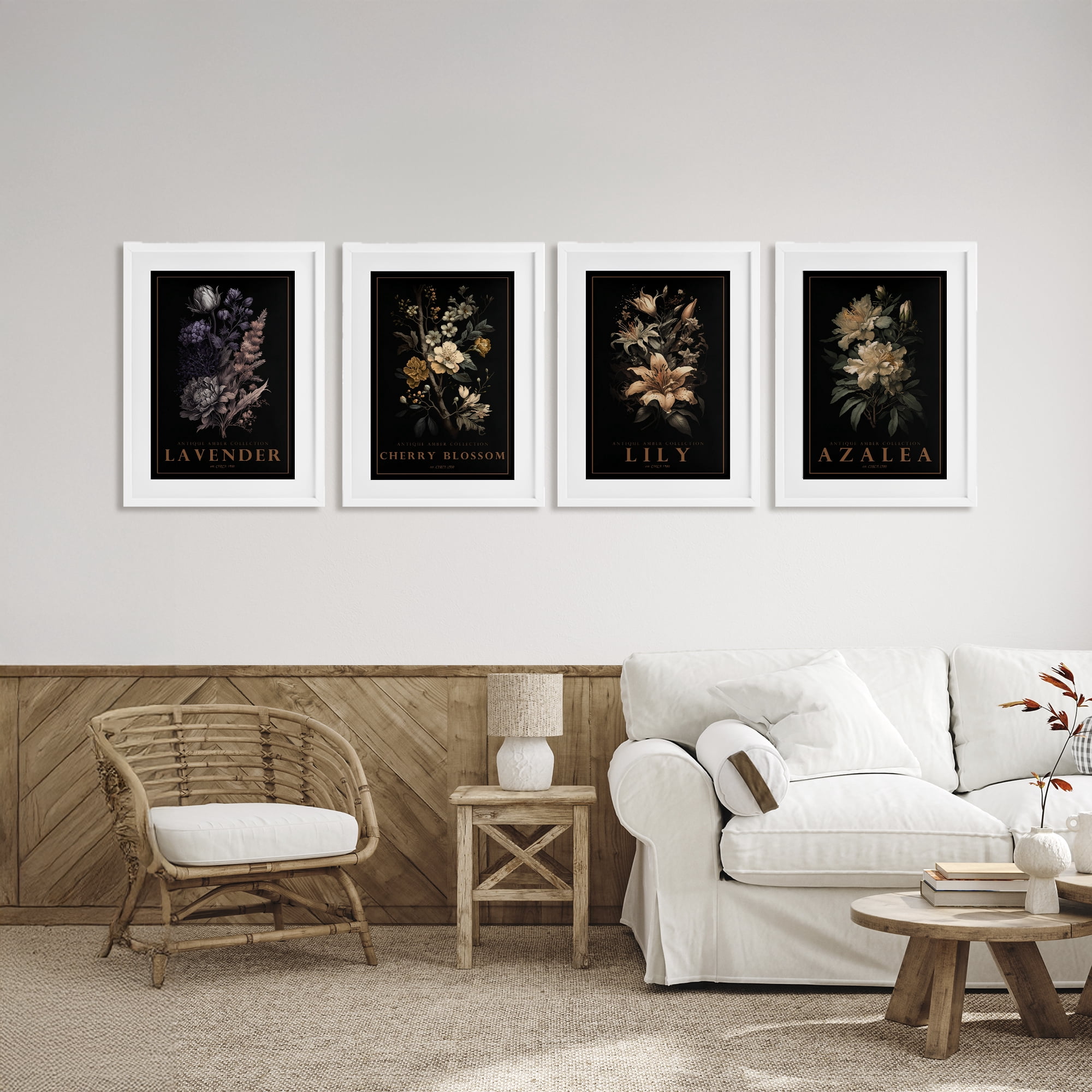 Stupell Industries Antique Varied Botanical Blooms 4 Piece White Framed Print Under Glass Set, design by Chris Giampietro